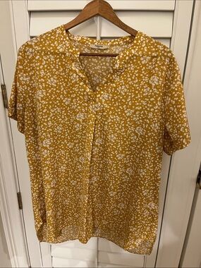 Timeson Mustard Floral Blouse Short Sleeved XXL | Lightweight Flow Top